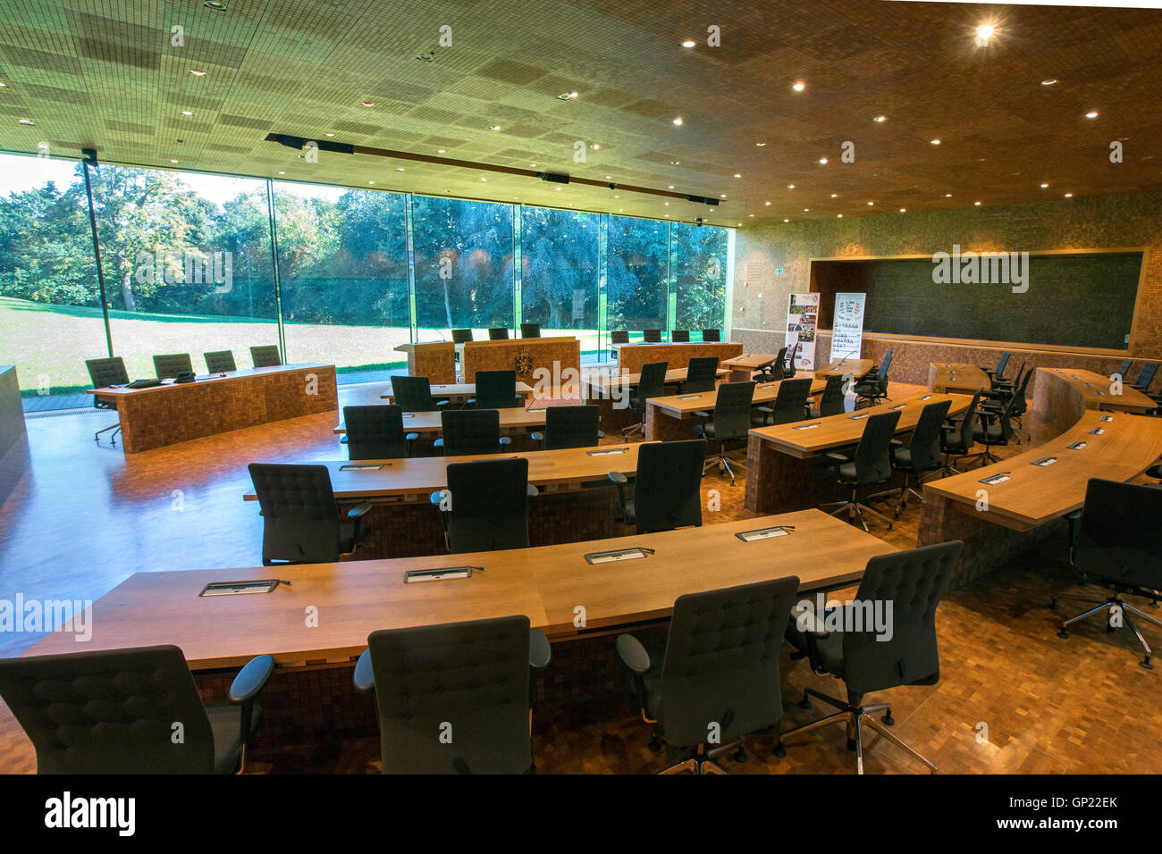 Boardroom in the Parliament of the German speaking Community in Eupen, Belgium. Stock Photo