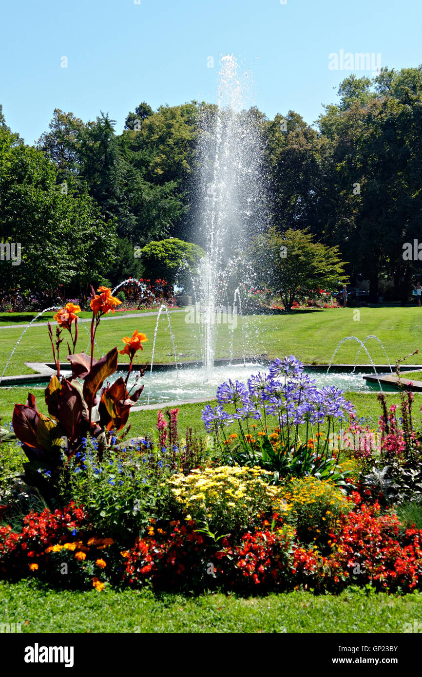 City garden water fountain, Lindau, Swabia, Bavaria, Germany, Europe Stock Photo