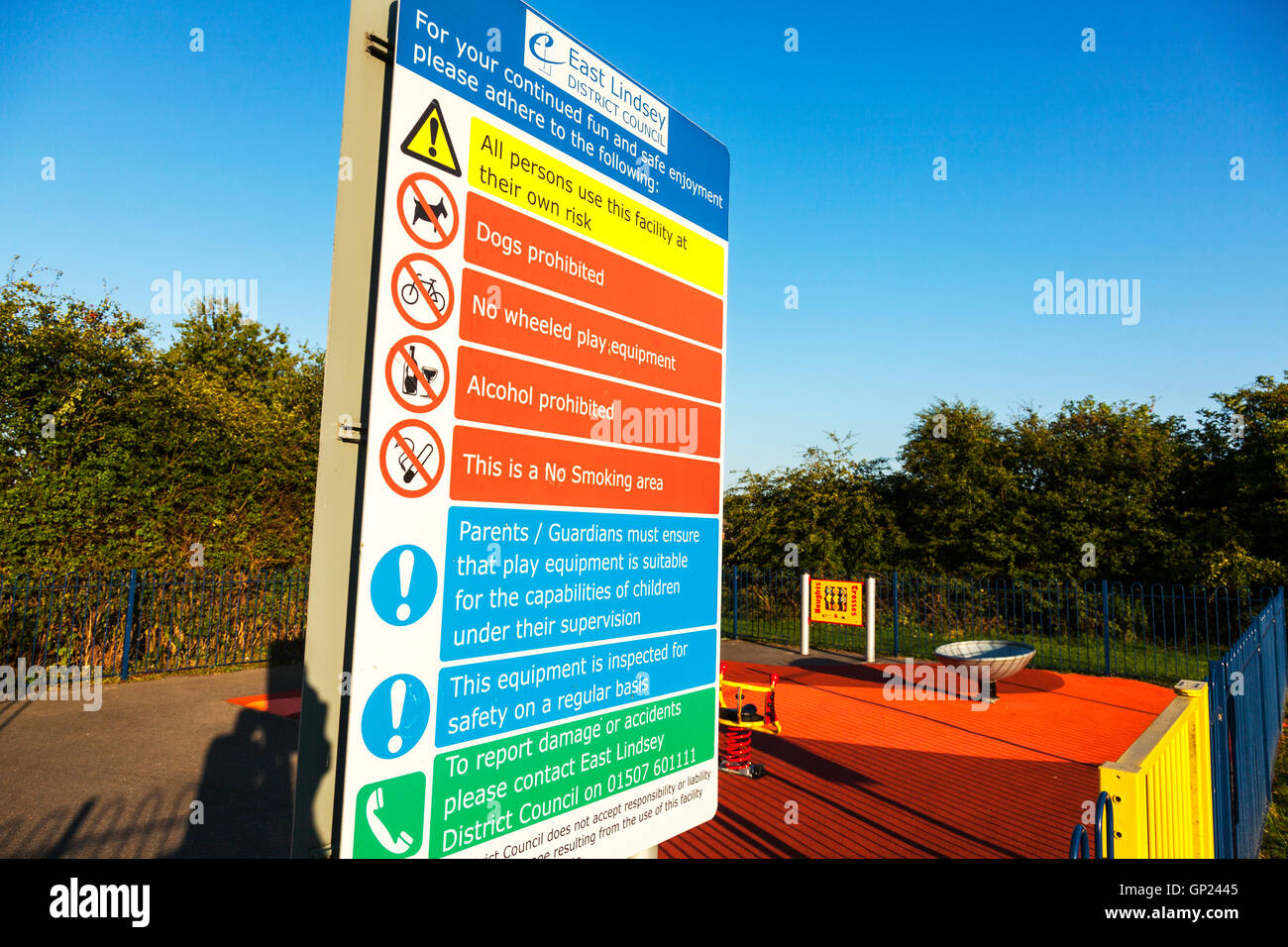 Park rules play parks warnings health and safety board sign signs