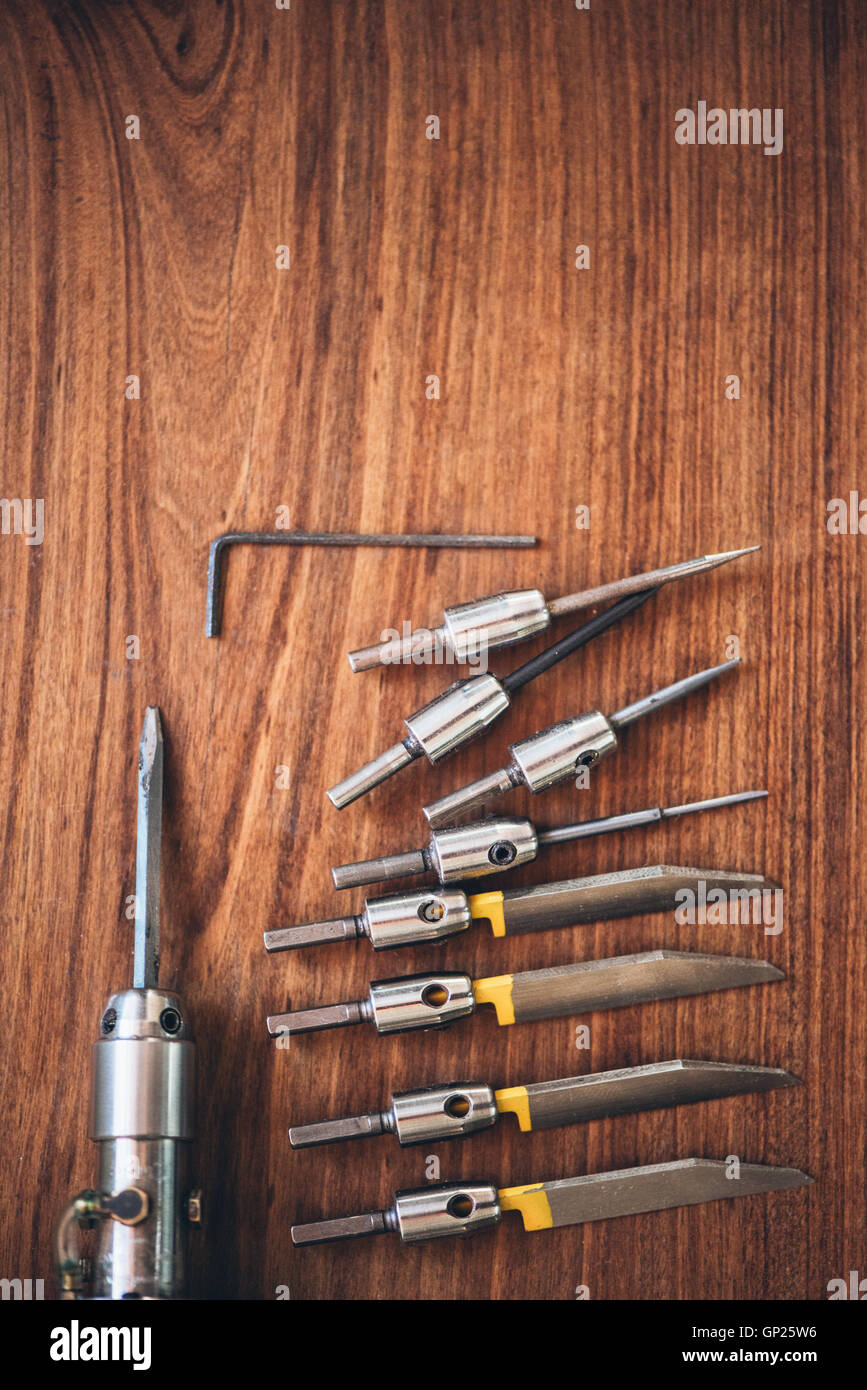 Tools at the ready for engraving Stock Photo