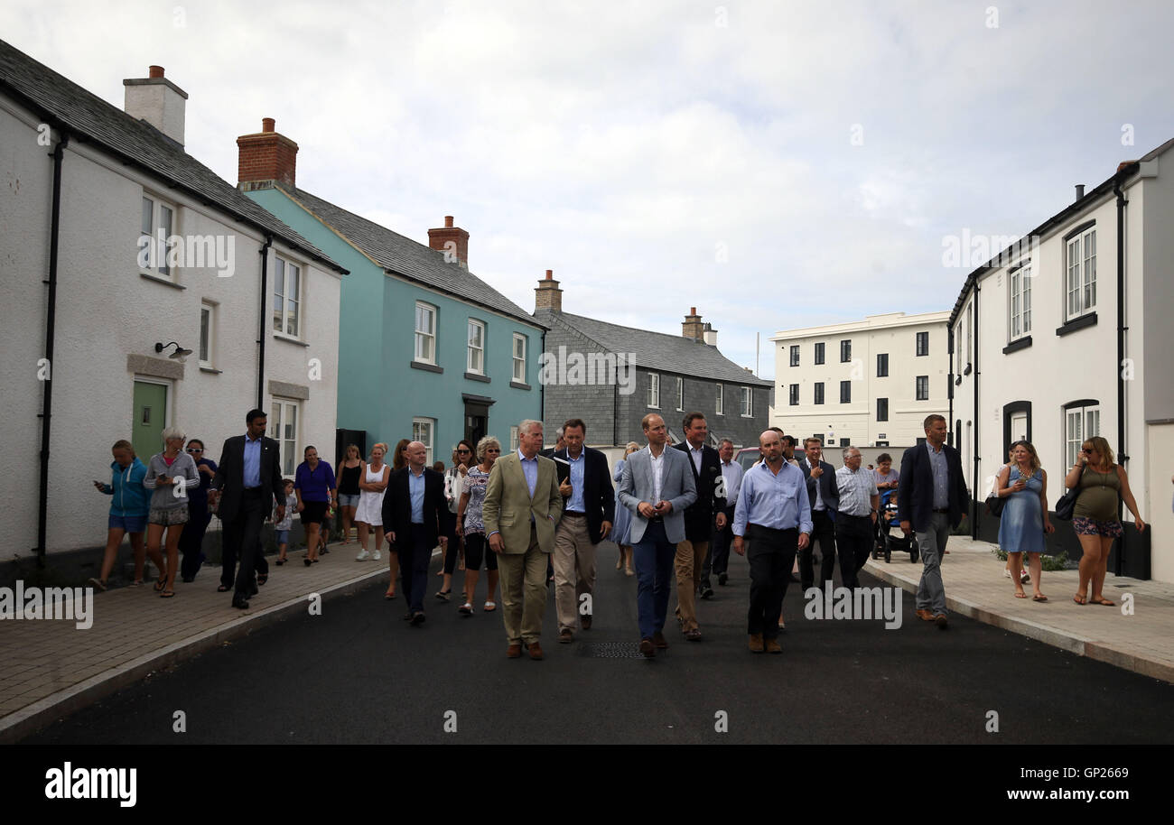 The Duke of Cambridge (centre) visits Tregunnel Hill, a new