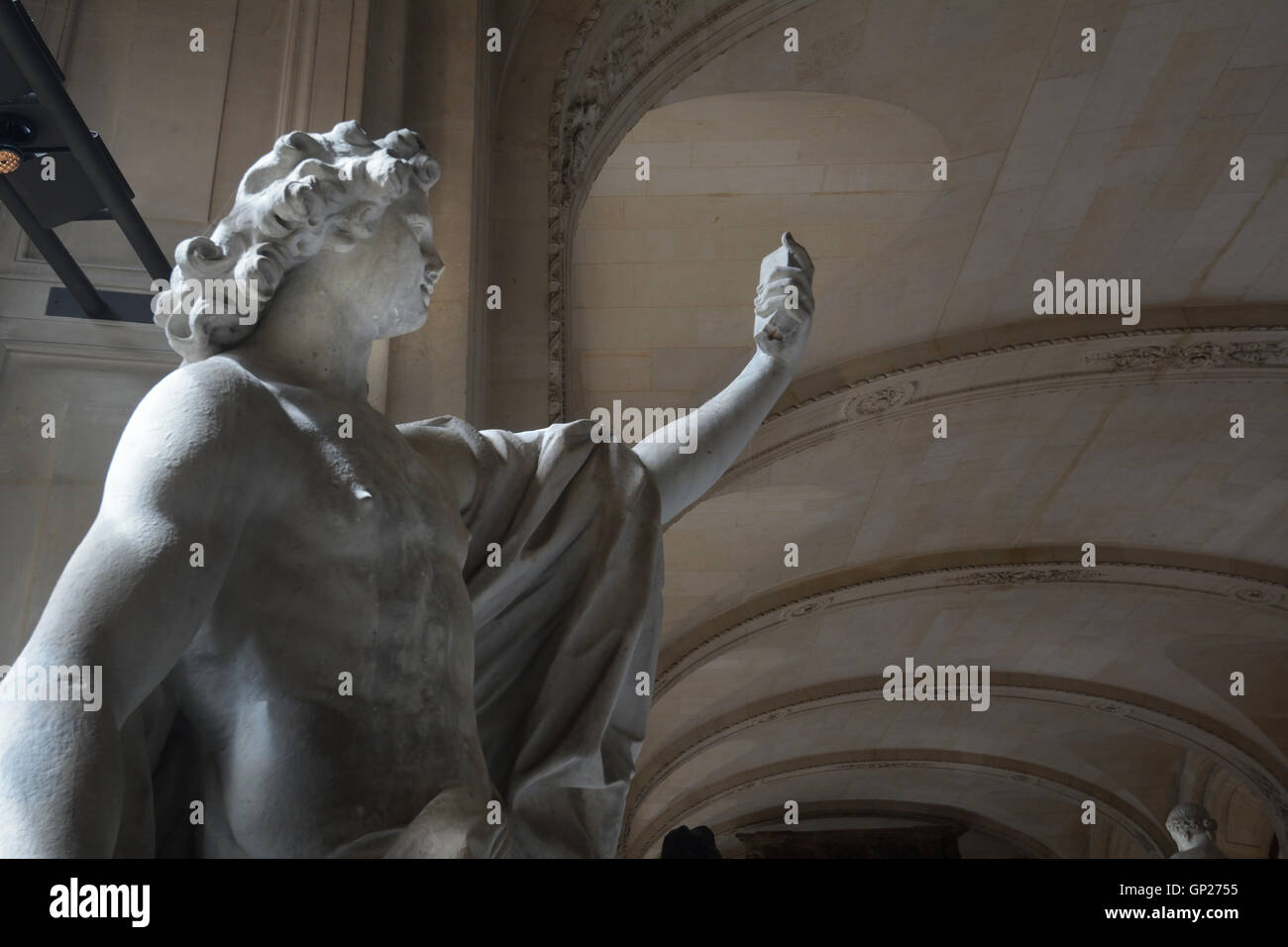 France, Paris, Louvre Museum, selfie like white marble statue "Apollo