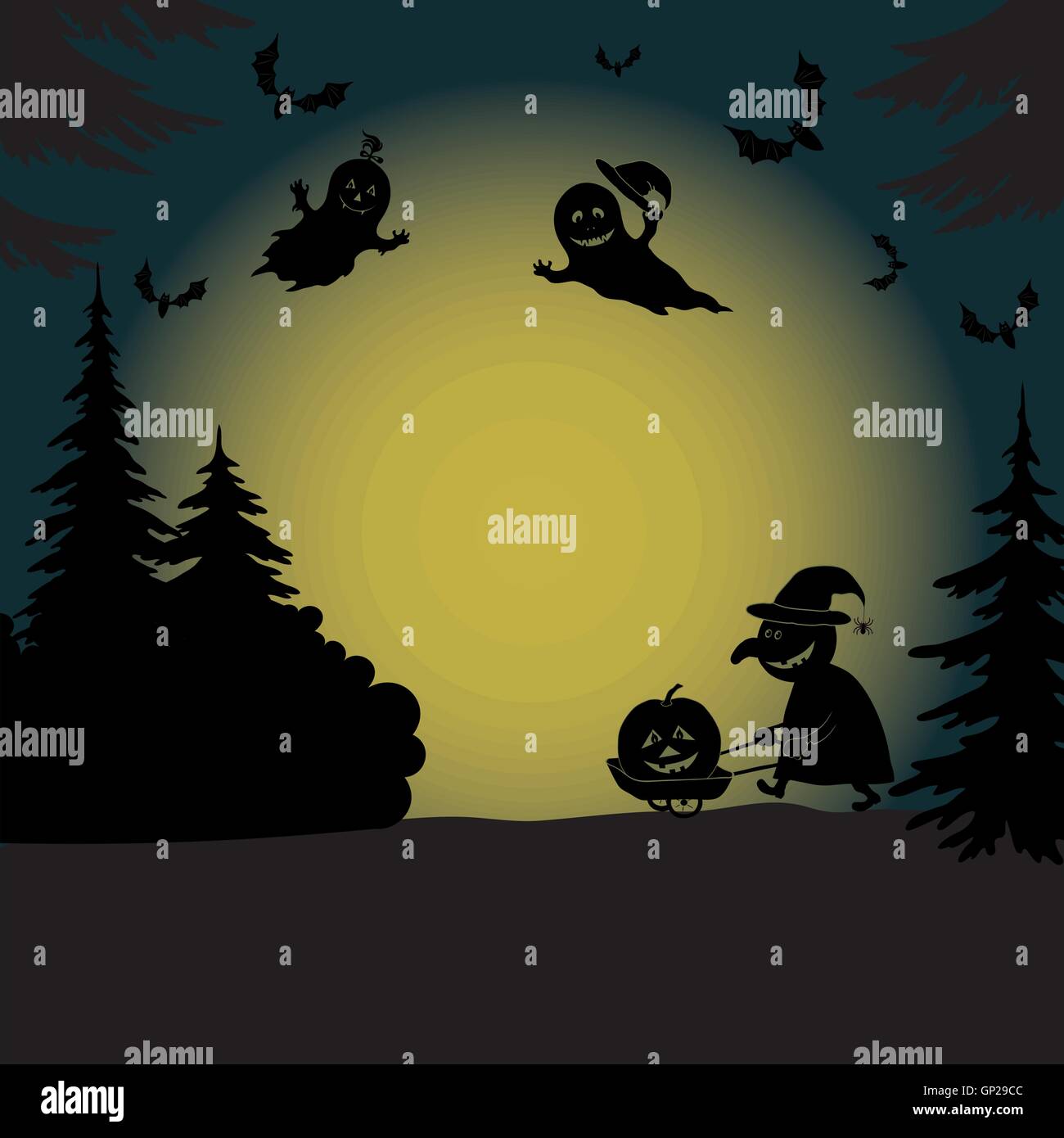 Halloween landscape with ghosts and witch Stock Vector Image & Art - Alamy