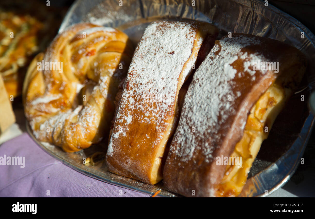 Cake vertically in the window consists of 3 parts of the Moscow Summer 2016 Stock Photo