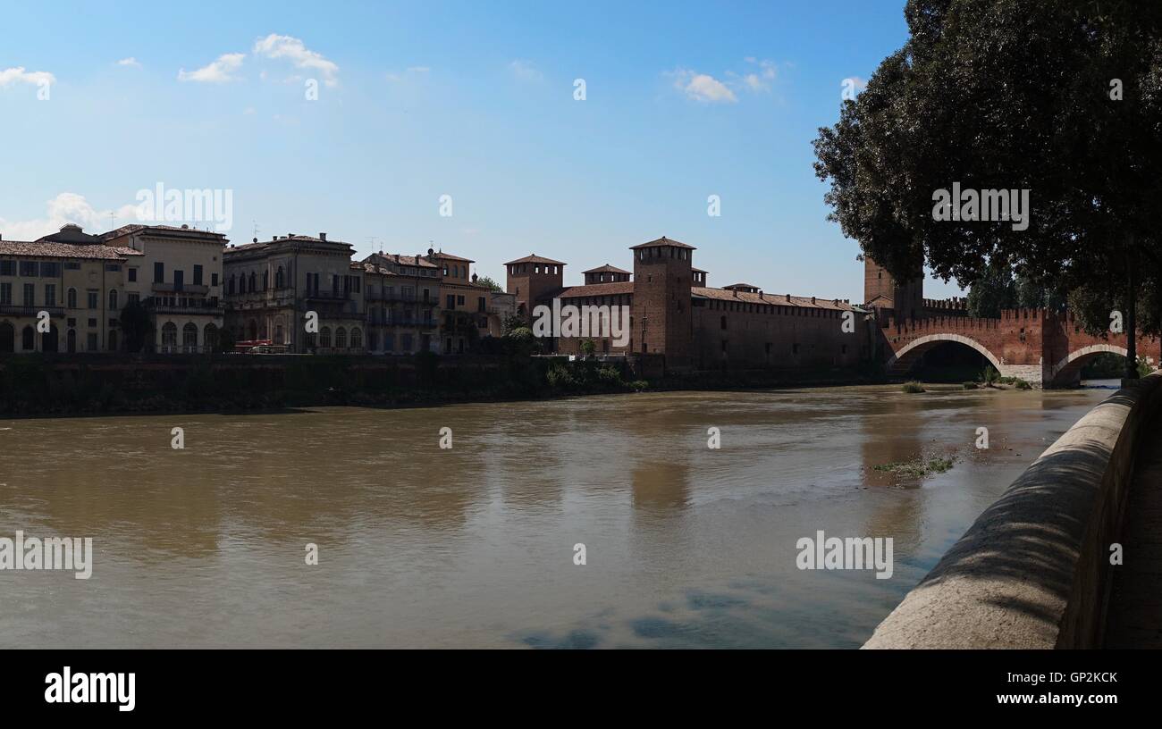 Adige river quay in Verona old city Italia Stock Photo