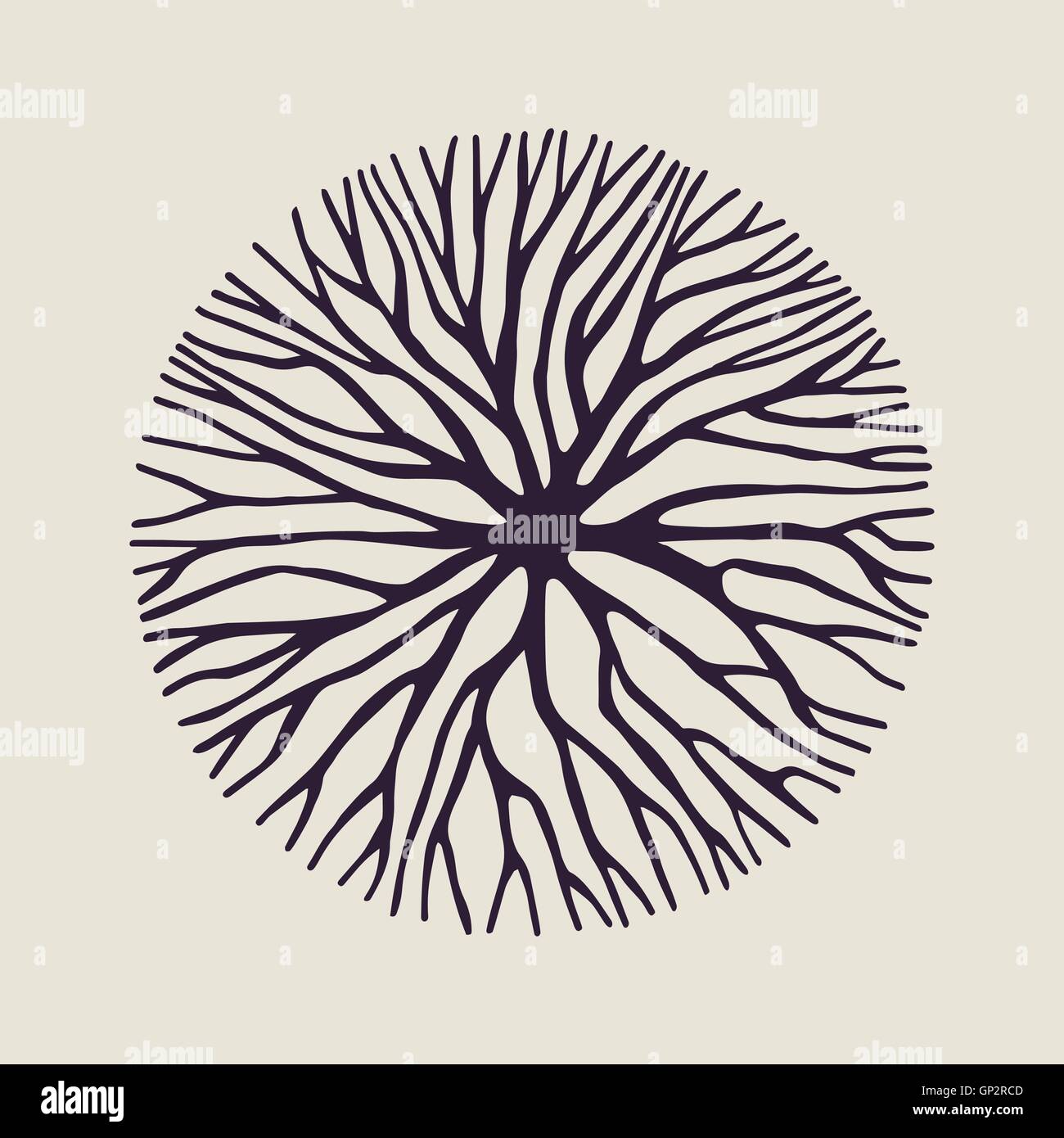 Abstract circle shape illustration of tree branches or roots for concept design, creative nature art. EPS10 vector. Stock Vector