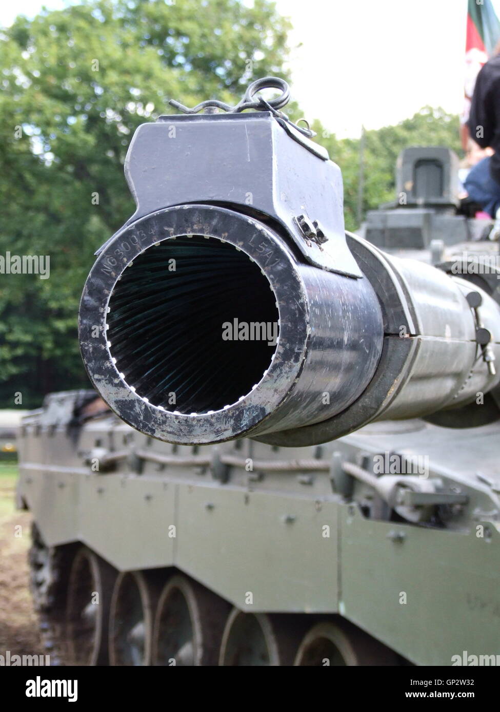 Rifled barrel, main battle tank. Military odyssey. Stock Photo