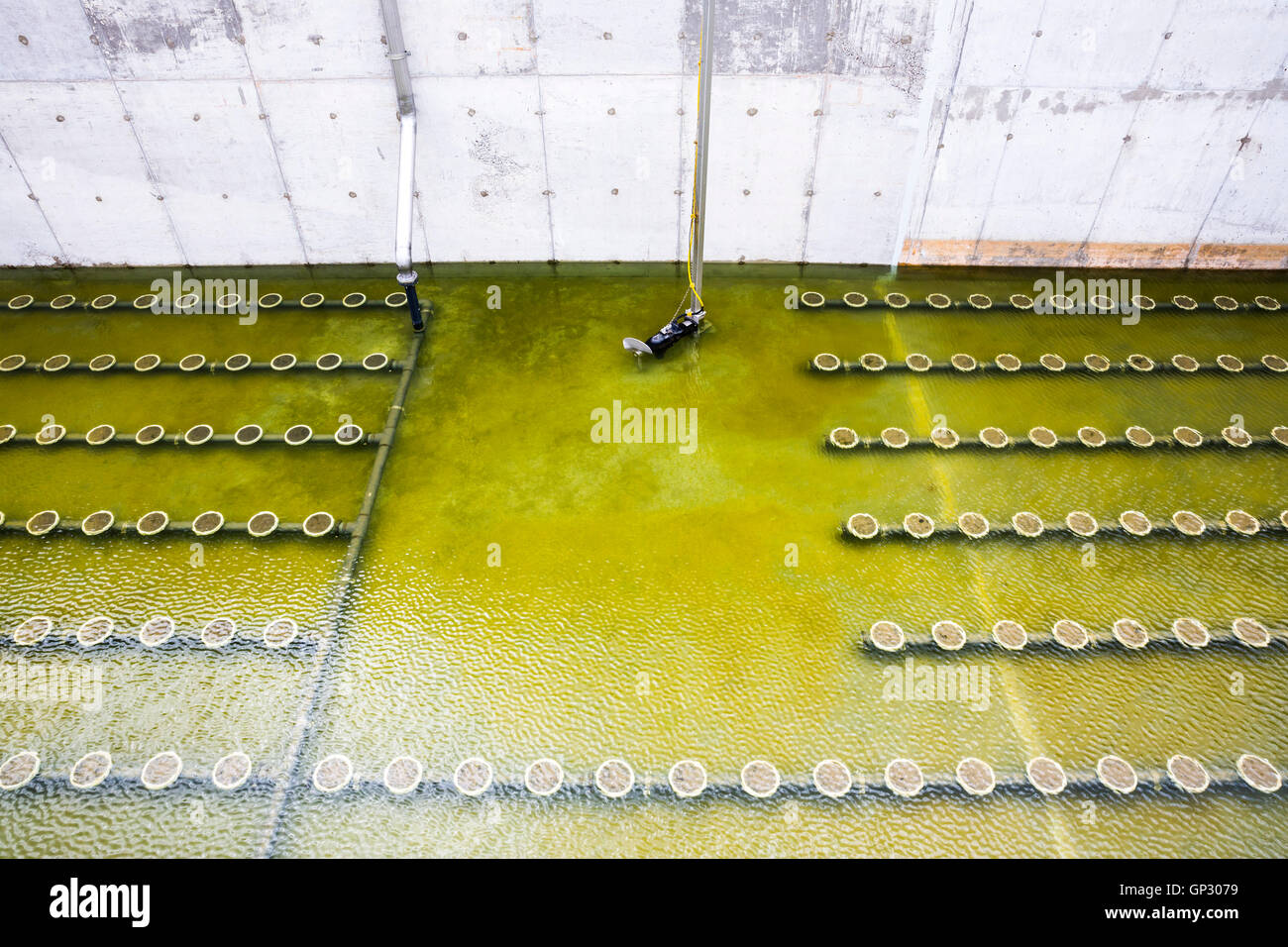 Sludge Recirculation Clarifier Solid Contact Sedimentation Tank. Green dirty water. Wastewater treatment plant. Wastewater treat Stock Photo