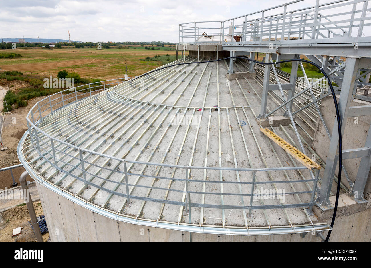 Wastewater treatment plant. Wastewater treatment is a process used to convert dirty wastewater into an effluent that can be eith Stock Photo