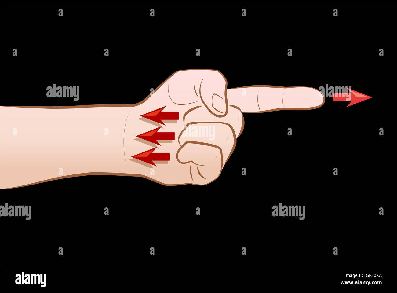 Accusation - When you point one finger, there are three fingers pointing back to you. Stock Photo