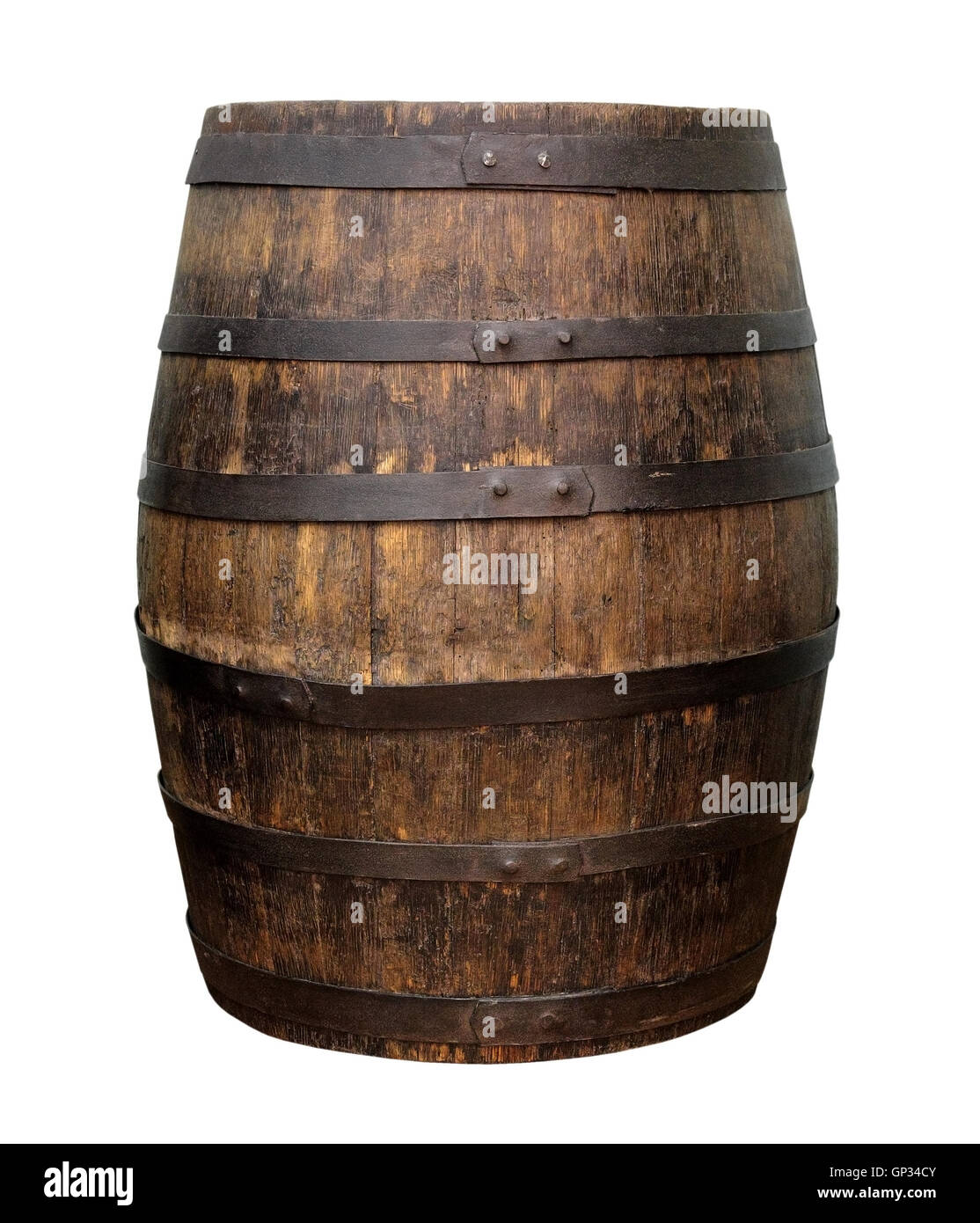 Old wooden wine barrel isolated on white background Stock Photo - Alamy