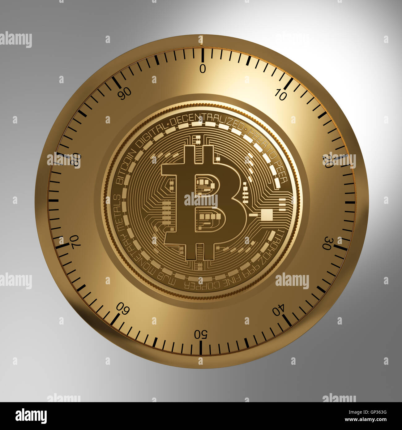 Concept Of Gold Bitcoin Like A Security Lock Stock Photo