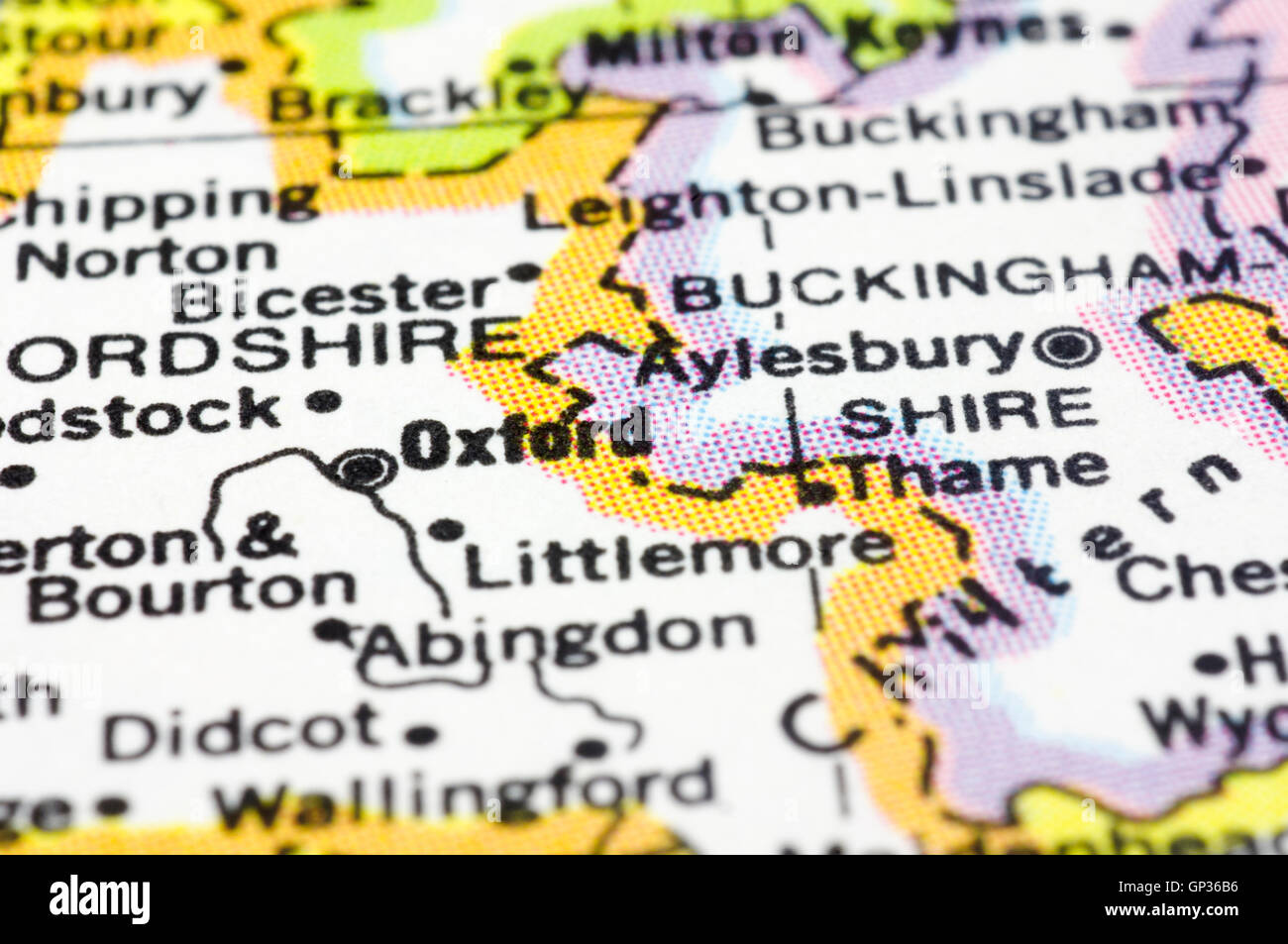 close up of Oxford city on map, UK Stock Photo