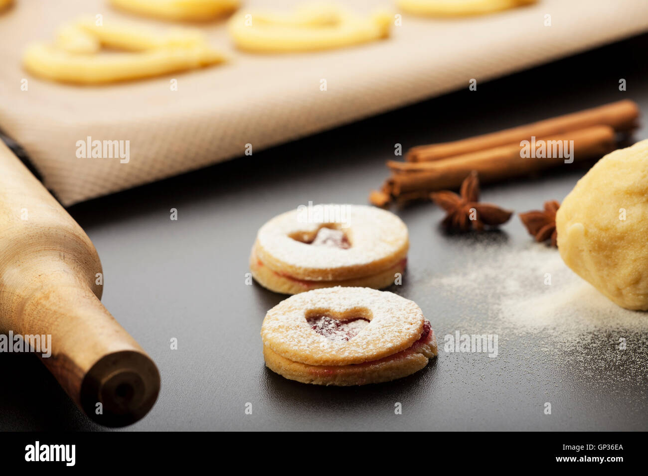making of spritz biscuits with a rolling pin Stock Photo Alamy