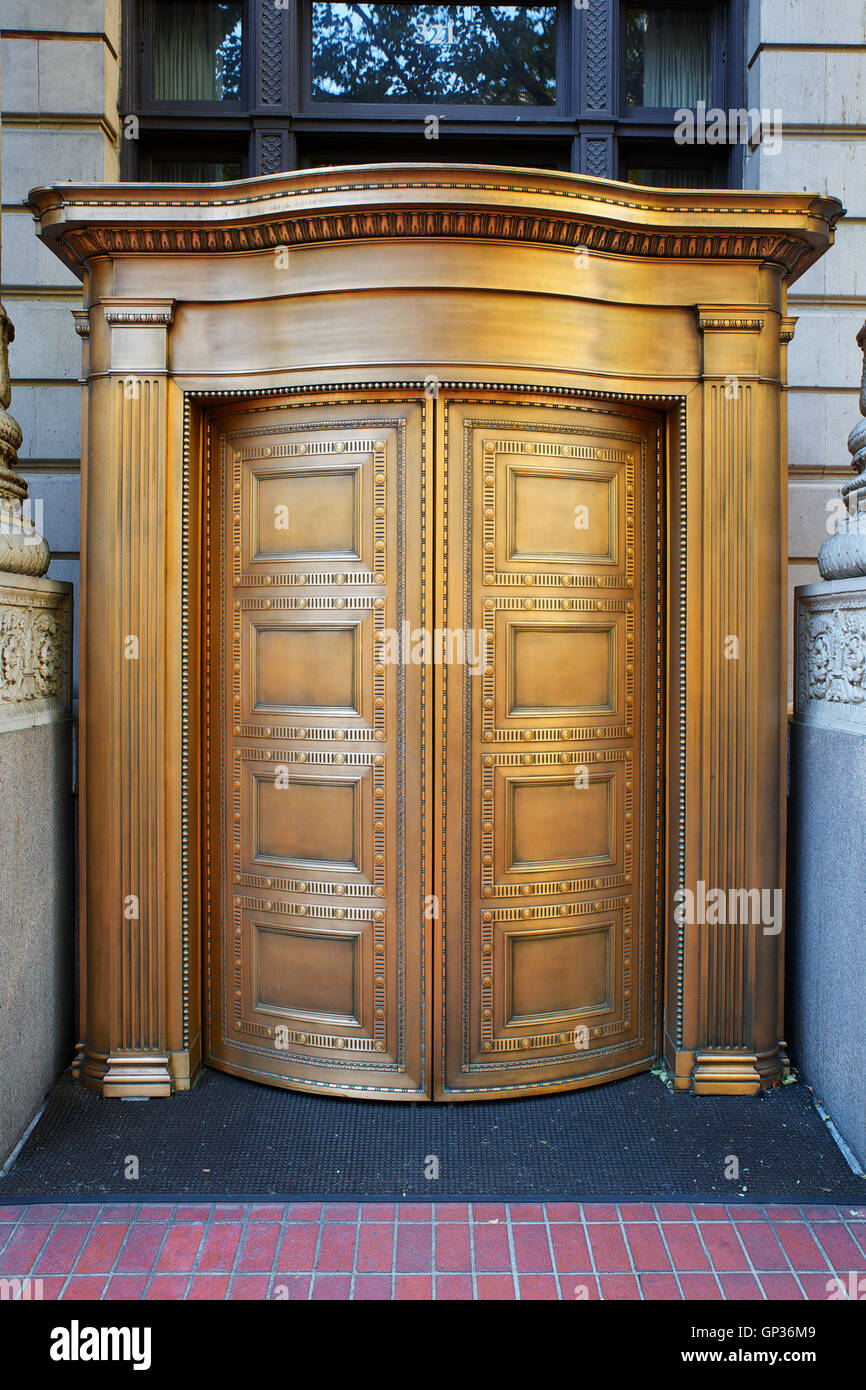 Big Brass Revolving Bank Doors Stock Photo