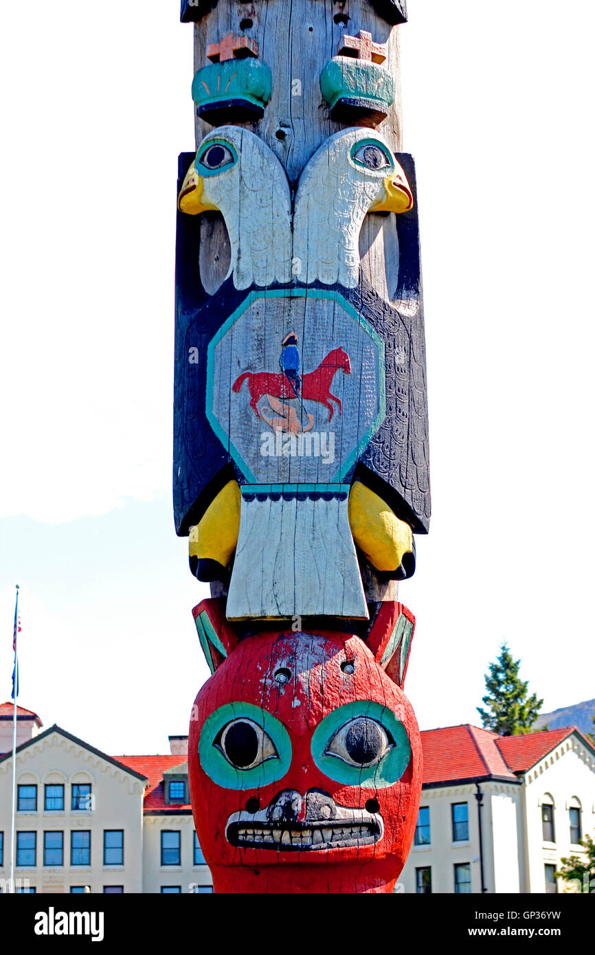 Russian Eagle on Baranof Totem Pole Sitka Baranof Island Alaska Inside Passage Southeast Alaska USA Stock Photo