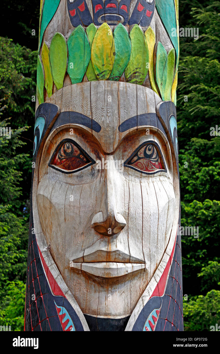 Tlingit Indian totem pole detail Sitka National Totem Park Sitka Alaska Inside Passage Southeast