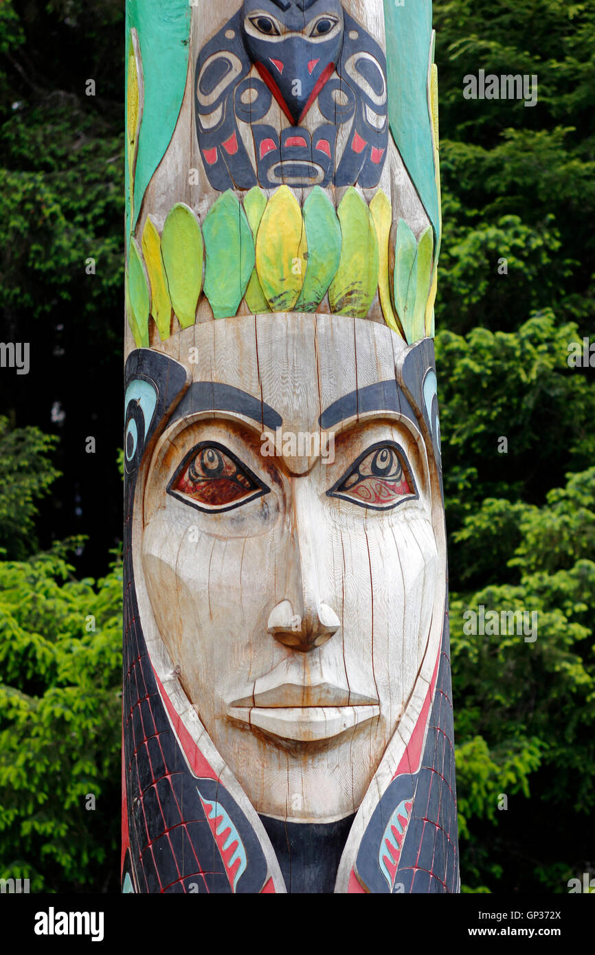Tlingit Indian totem pole detail Sitka National Totem Park Sitka Alaska ...