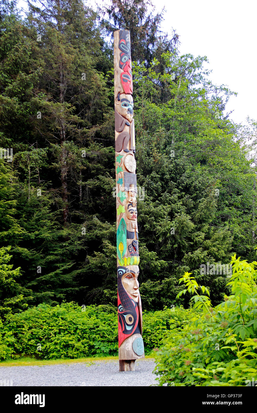 Tlingit Indian totem pole detail Sitka National Totem Park Sitka Alaska ...