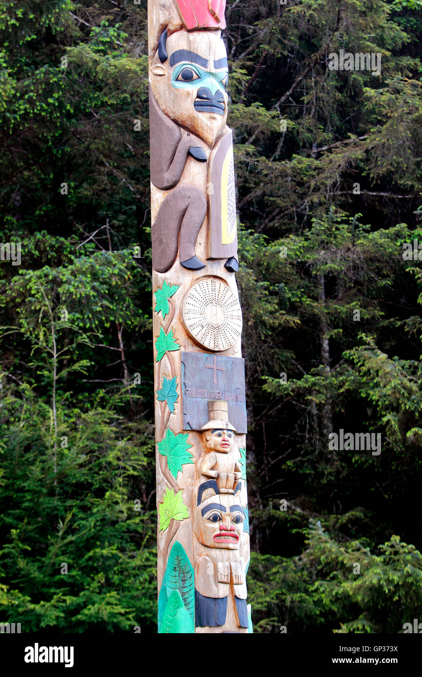 Tlingit Indian totem pole detail Sitka National Totem Park Sitka Alaska ...