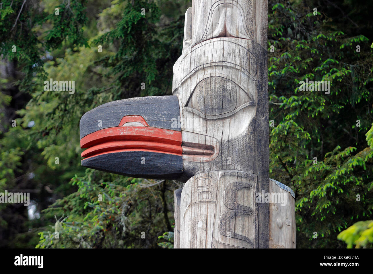 Tlingit Indian totem pole detail Sitka National Totem Park Sitka Alaska ...