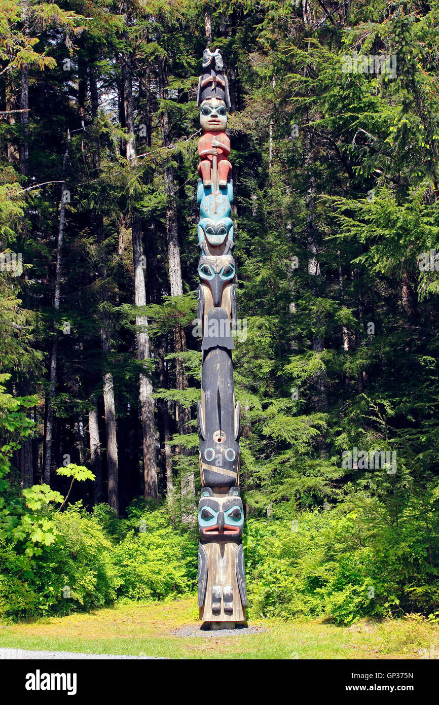 Tlingit Indian totem pole detail Sitka National Totem Park Sitka Alaska ...