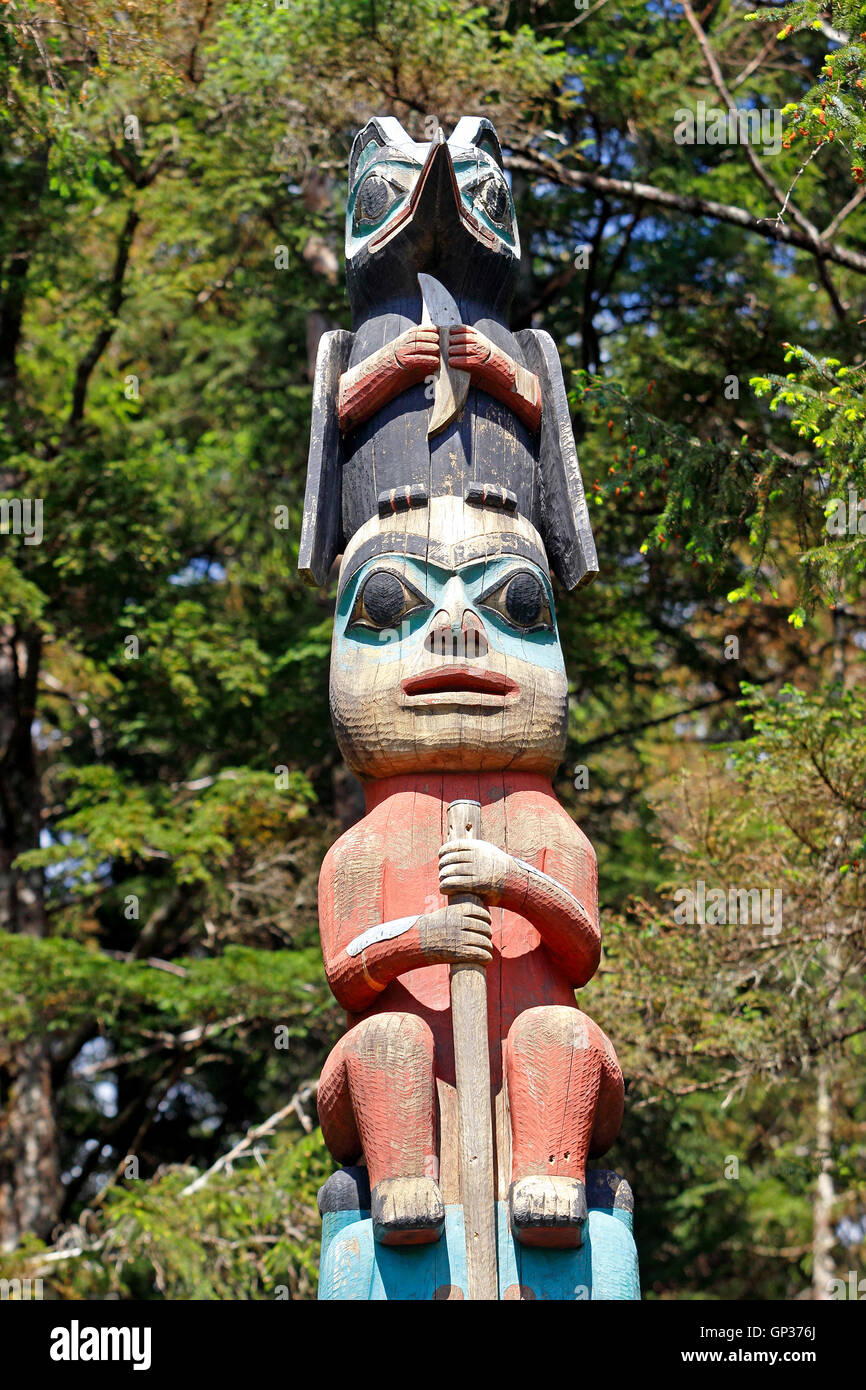 Tlingit Indian totem pole detail Sitka National Totem Park Sitka Alaska ...