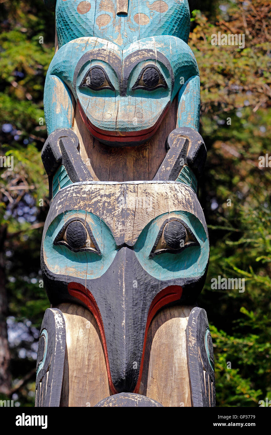 Tlingit Indian totem pole detail Sitka National Totem Park Sitka Alaska ...