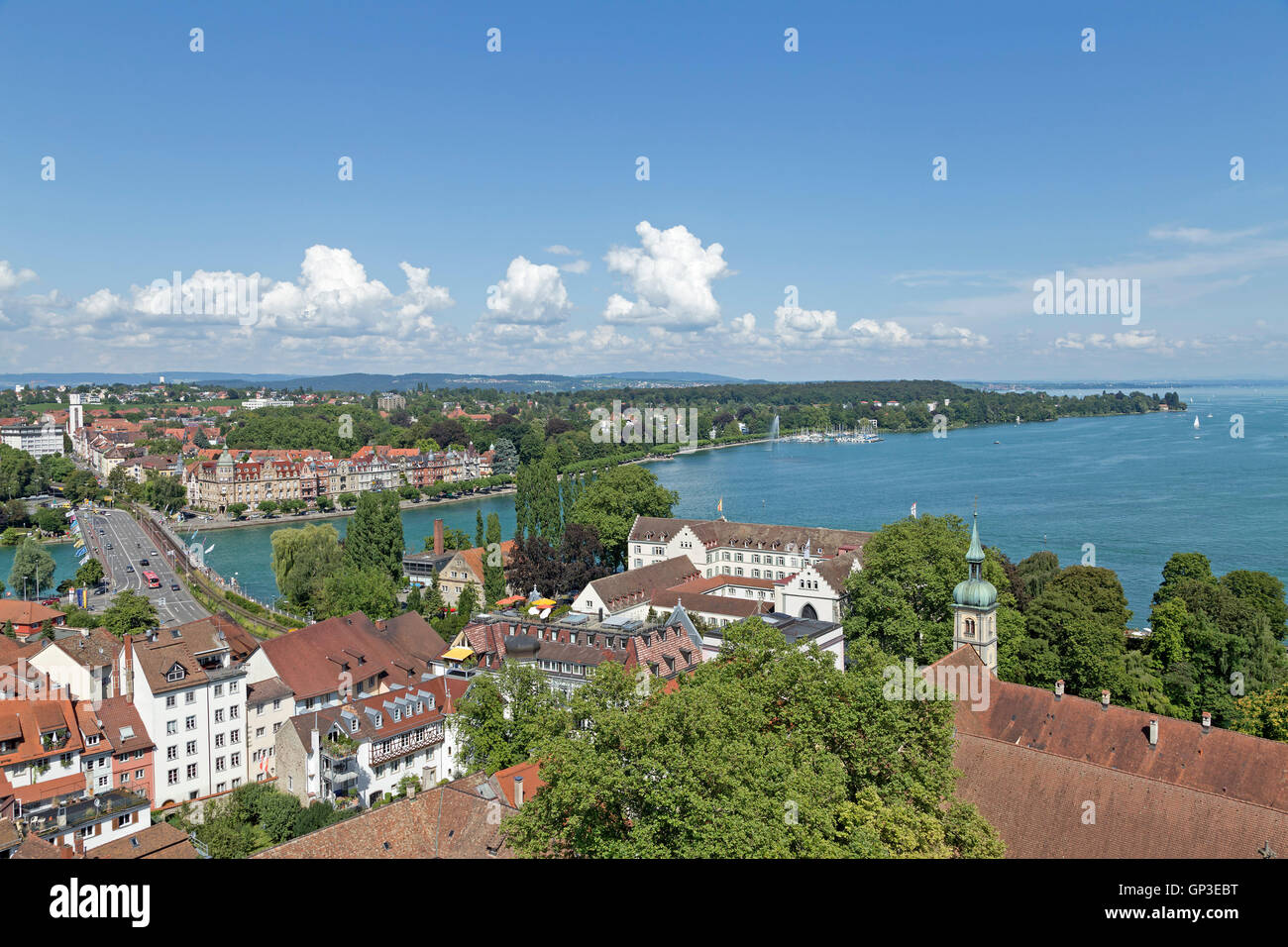 panoramic view of old town and lake from the tower of the minster, Constance, Lake Constance, Baden-Wuerttemberg, Germany Stock Photo