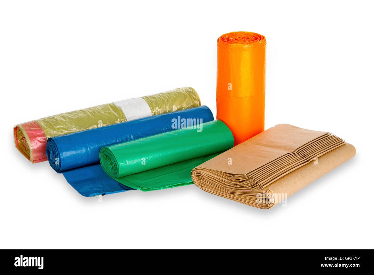 Rolls of trash bags on white background Stock Photo Alamy