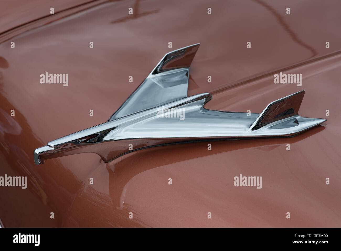 vintage car hood / mascot Chevrolet Bel Air isolated on vehicle