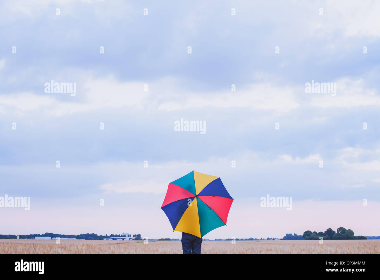 colorful umbrella, multicolored background, happiness concept Stock Photo