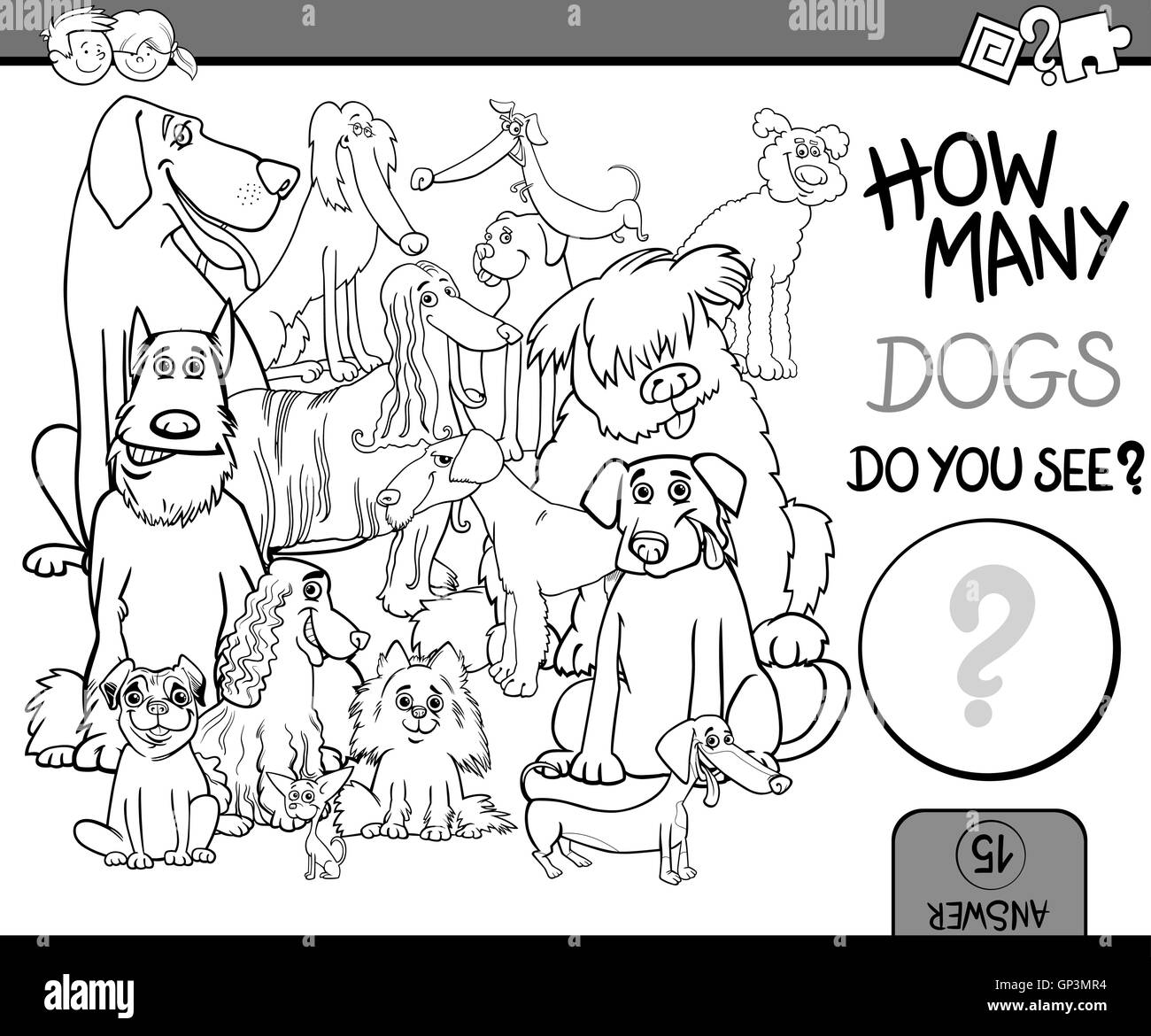 Black and White Cartoon Illustration of Educational Counting Activity ...