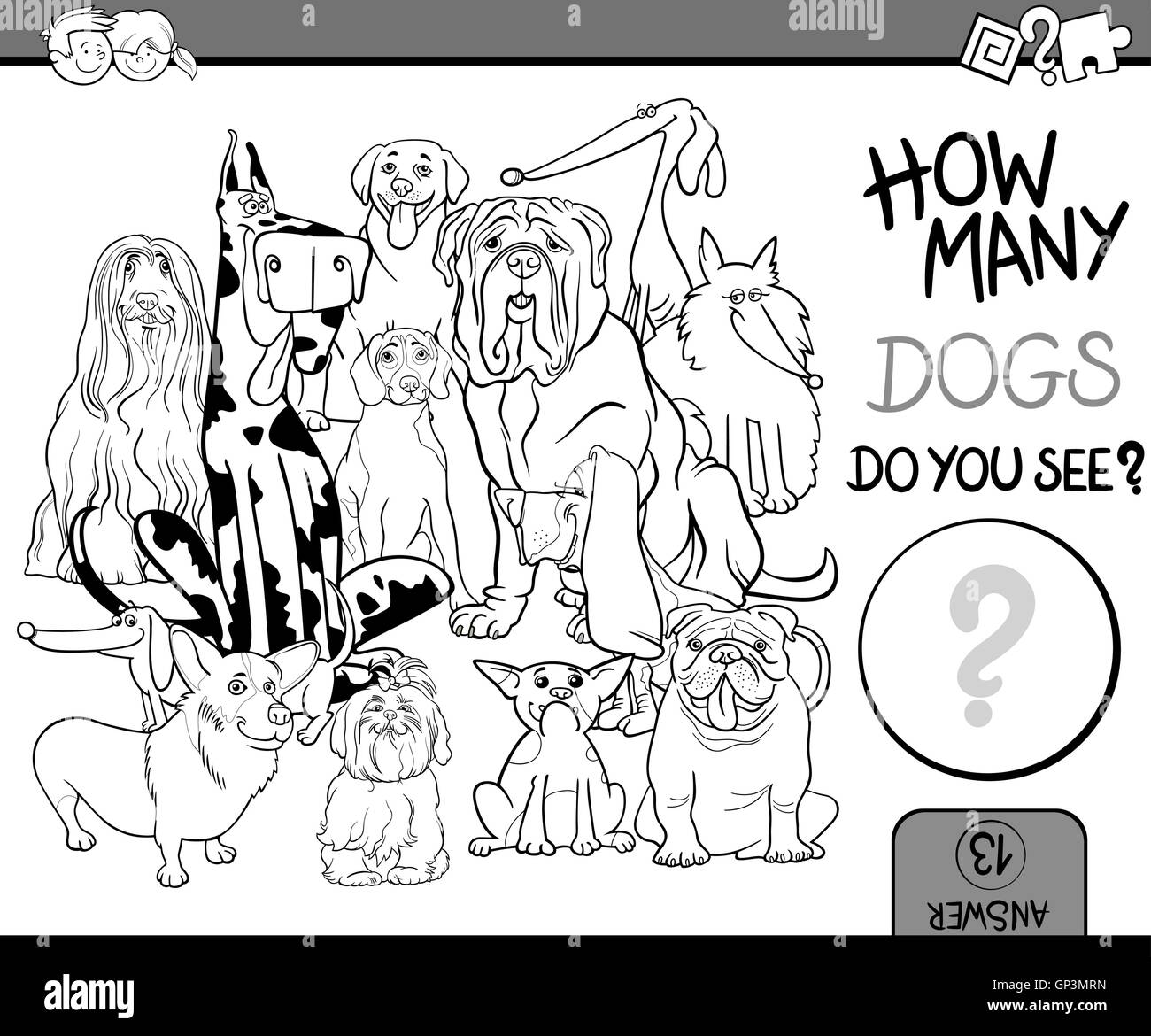 Black and White Cartoon Illustration of Educational Counting Task for ...