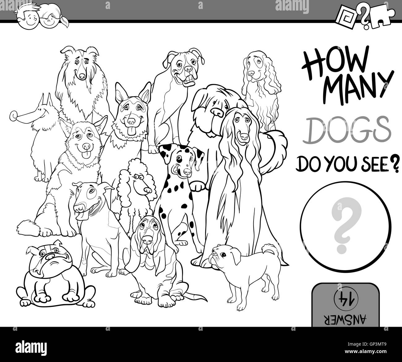 Black and White Cartoon Illustration of Educational Counting Game for ...