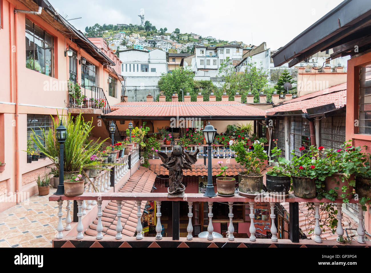 A Spanish styled courtyard in the historic old city Quito, Ecuador