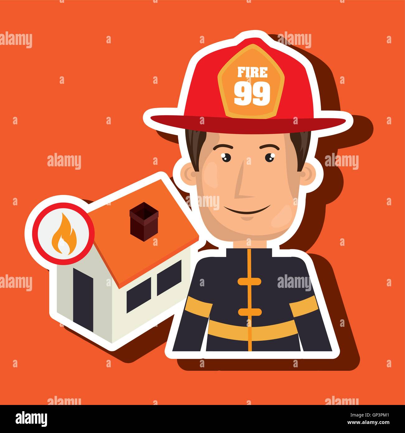 man firefighter house fire Stock Vector