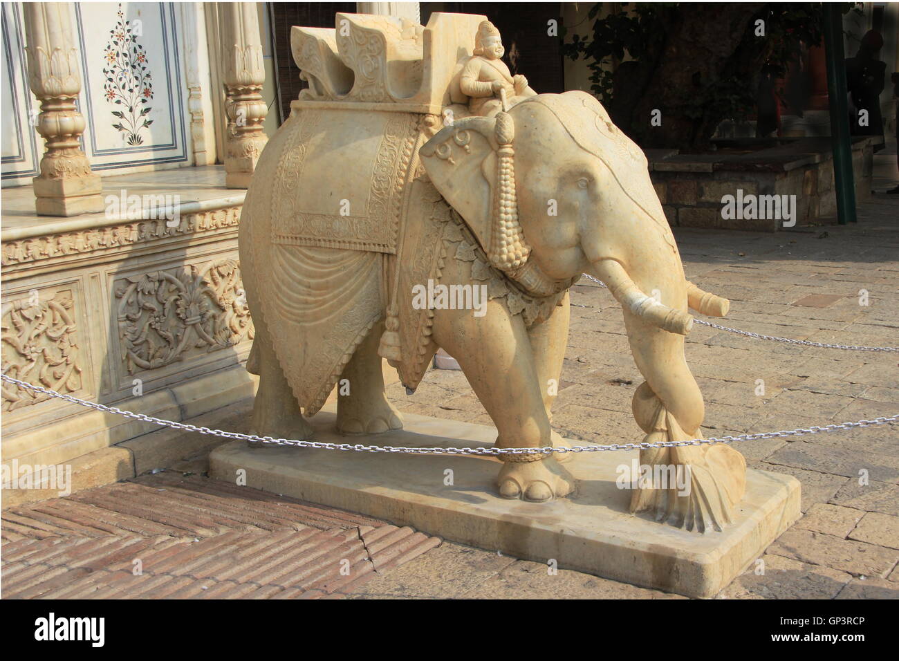 Sculpture of marble, royal elephant at entrance of Maharaj Sawai Mansingh II Museum, City Palace, Jaipur, Rajasthan, India, Asia Stock Photo