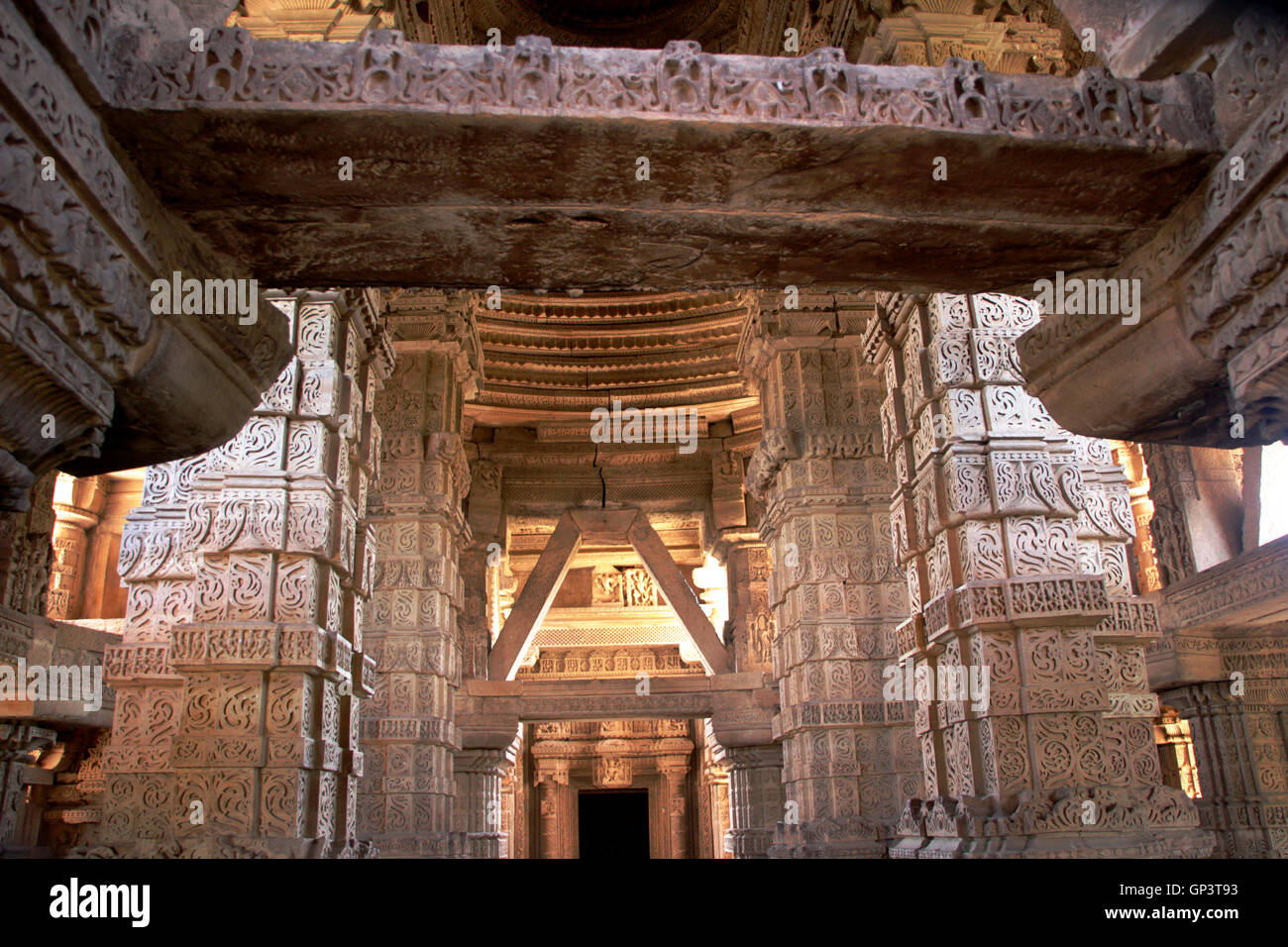 View of interior architecture of Saas-Bahu Temple in Gwalior, Madhya Pradesh, India, Asia Stock Photo