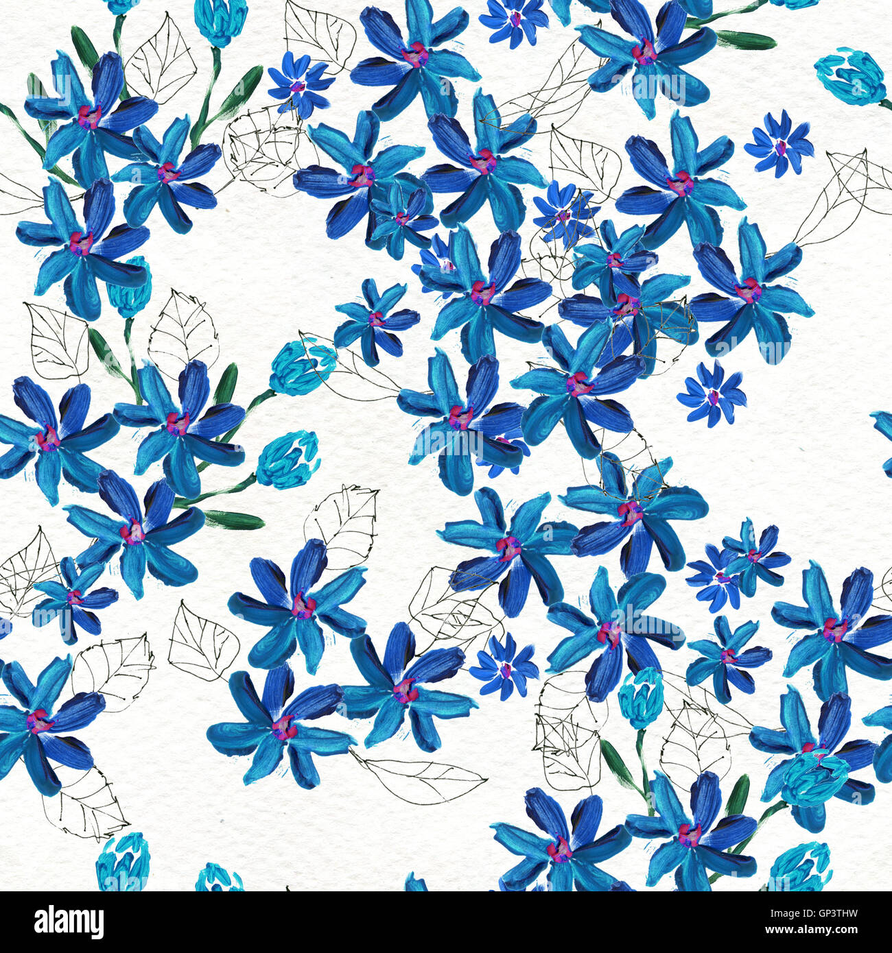 Seamless pattern with blue flowers Stock Photo - Alamy
