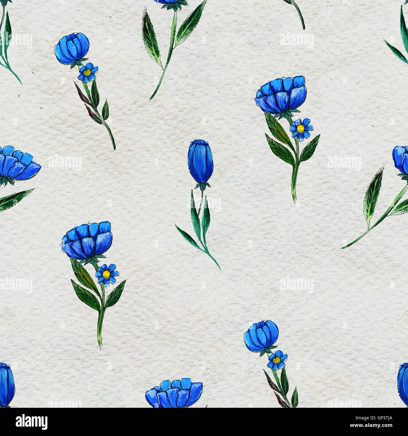 Seamless pattern with blue flowers Stock Photo - Alamy