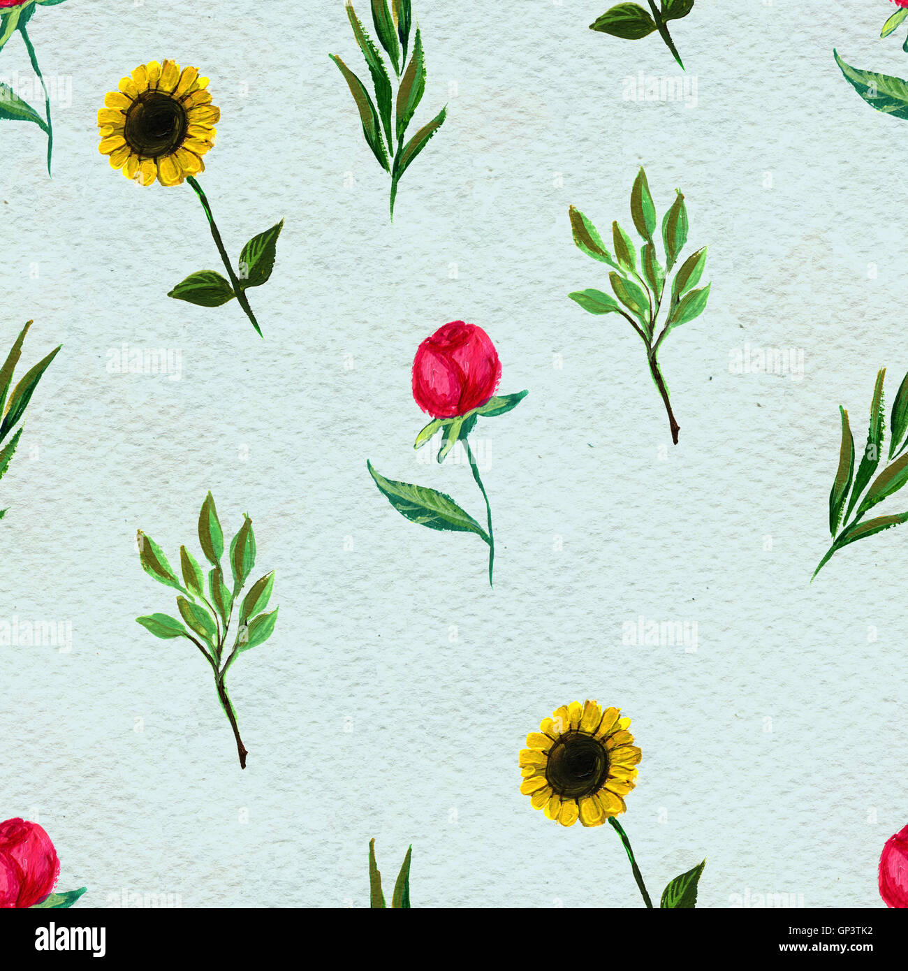 Seamless pattern with sunflowers and roses Stock Photo - Alamy