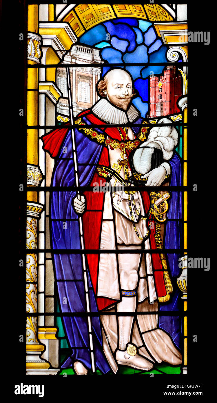 London England, UK. Church of the Holy Sepulchre / St Sepulchre Without Newgate. Stained Glass Window: Robert Bertie, Earl of... Stock Photo