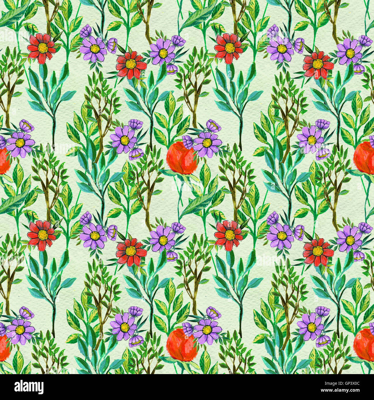 Seamless pattern with colorful flowers Stock Photo - Alamy