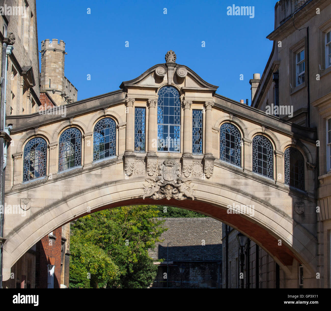 A view of the Bridge of Sighs (also known as Hertford Bridge) in the city of Oxford, England. Stock Photo