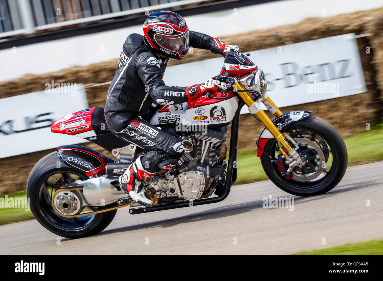 2016 Arch KRGT1 with rider Gard Hollinger at the 2016 Goodwood