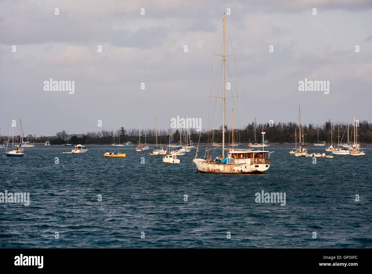 Sailboats anchored in the mooring field in Key West, Florida Stock