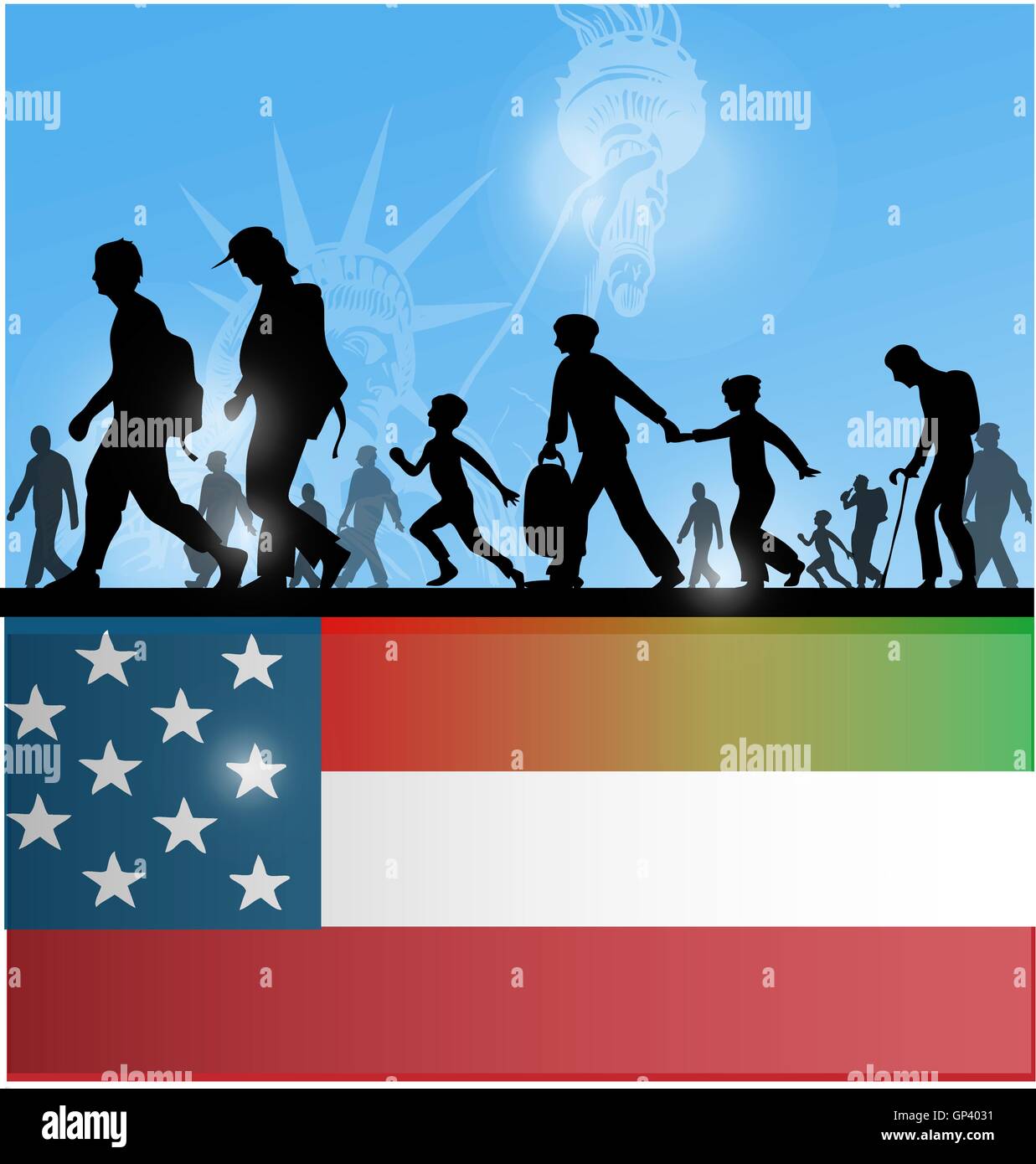 american people immigration background with flag Stock Vector