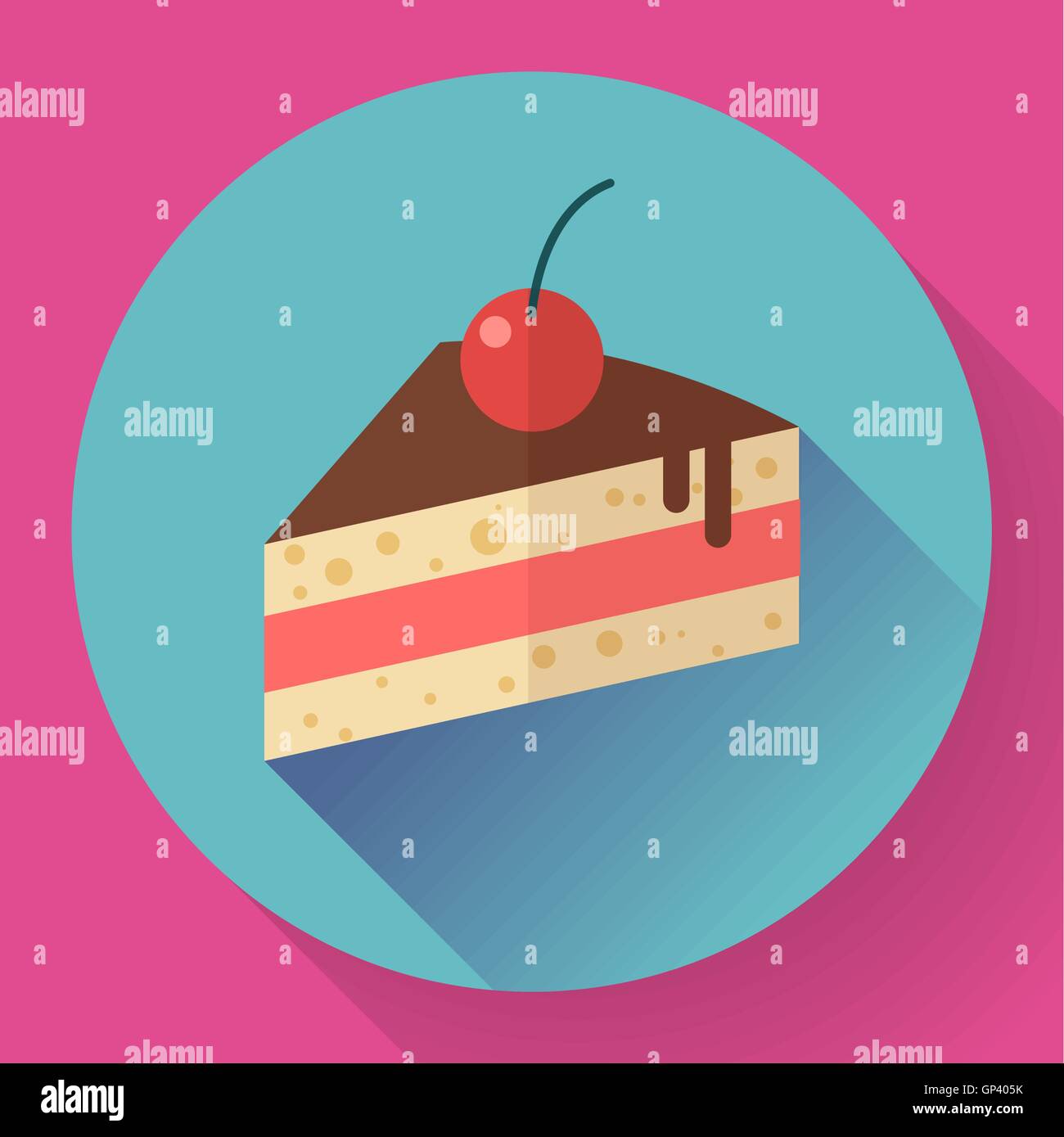 Piece of cake with cherry icon, modern minimal flat design style Stock Vector