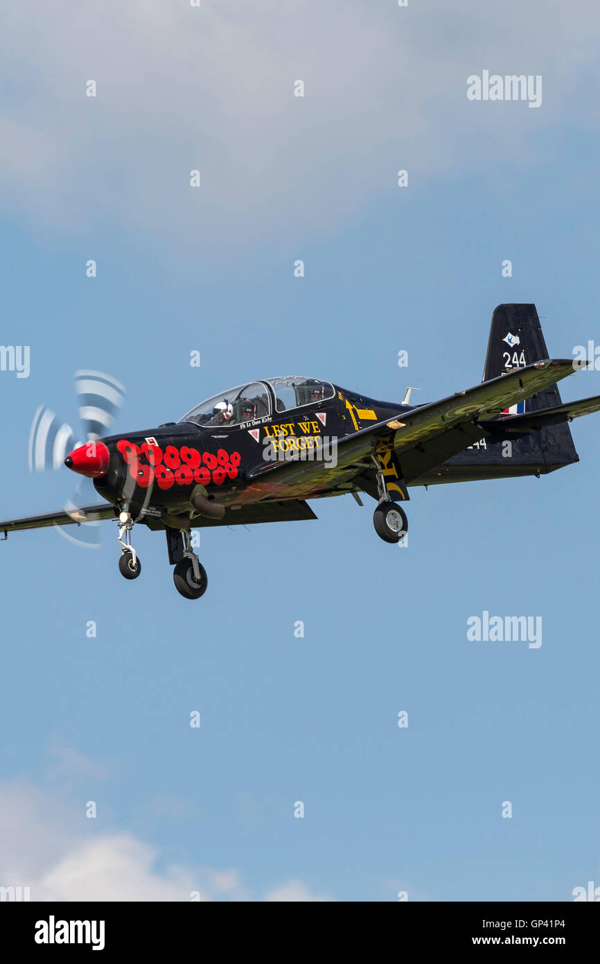 Royal Air Force (RAF) Tucano demonstration aircraft flown by Flt Lt Dave Kirby at the Royal International Air Tattoo (RIAT) Stock Photo